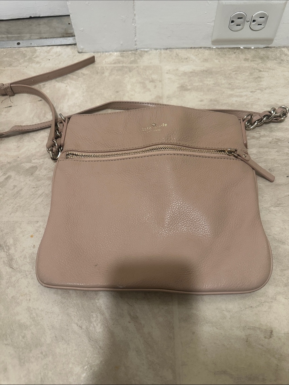 kate spade Blush Pink Pebbled Leather Crossbody with Chain Detail